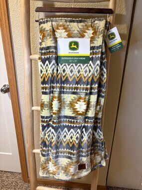 John Deere Aztec Plush Throw Blanket 60x70 Oversized NWT